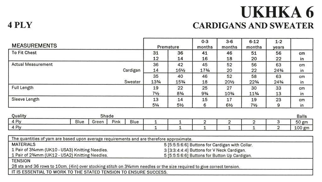 UKHKA 6 Knitting Pattern