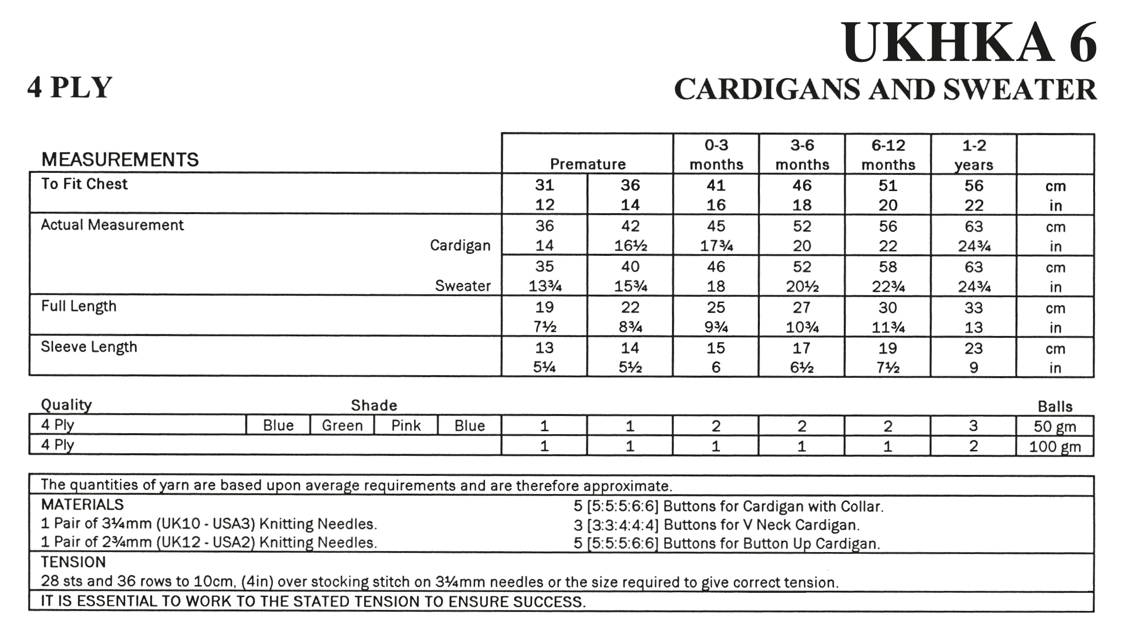 UKHKA 6 Knitting Pattern