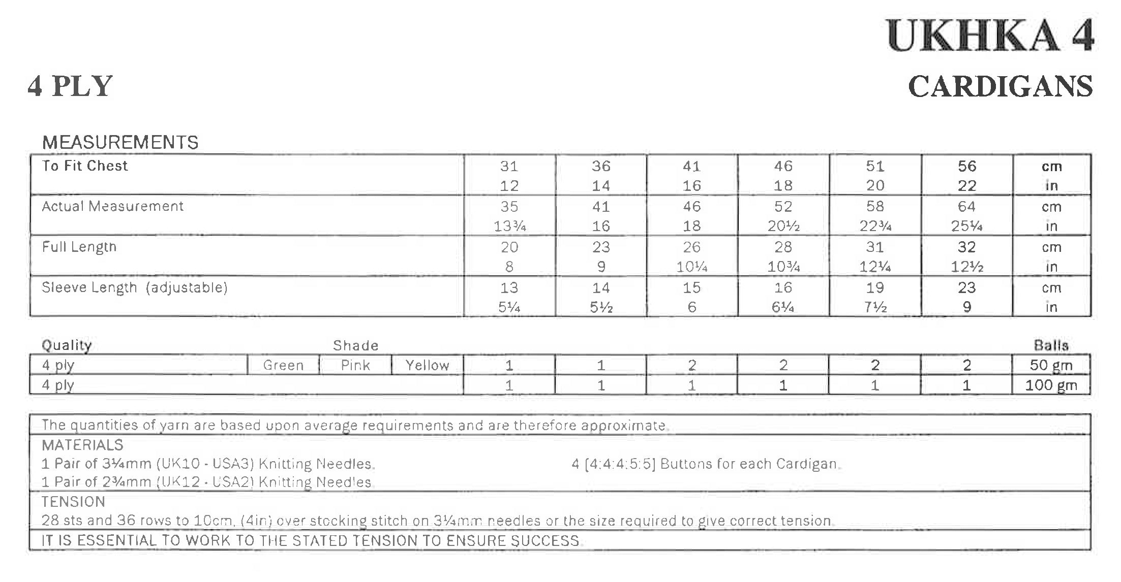 UKHKA 4 Knitting Pattern